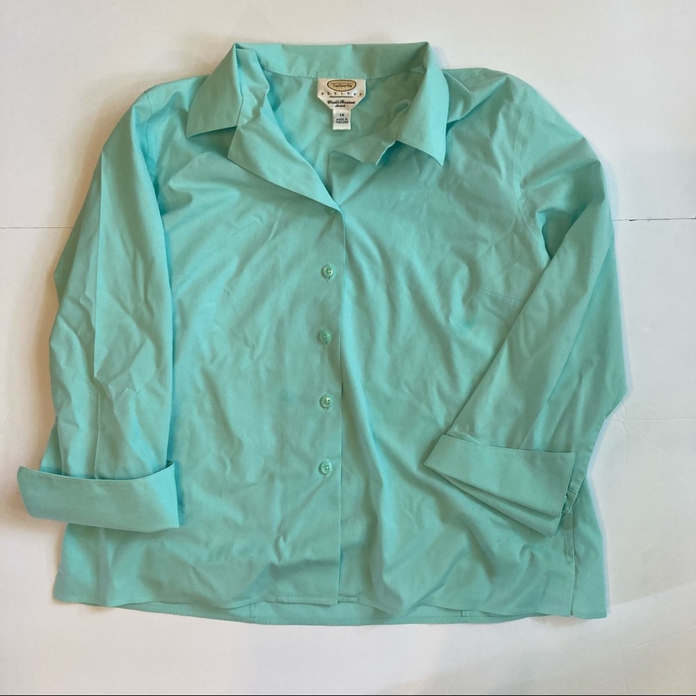 2 for $10 |Talbots Wrinkle Resistant Button Up 3/4 Length Shirt | 14 Petite.